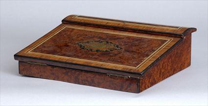 Appraisal: NAPOLEON III BRASS-INALID BURRWOOD AND TULIPWOOD LAP DESK The double