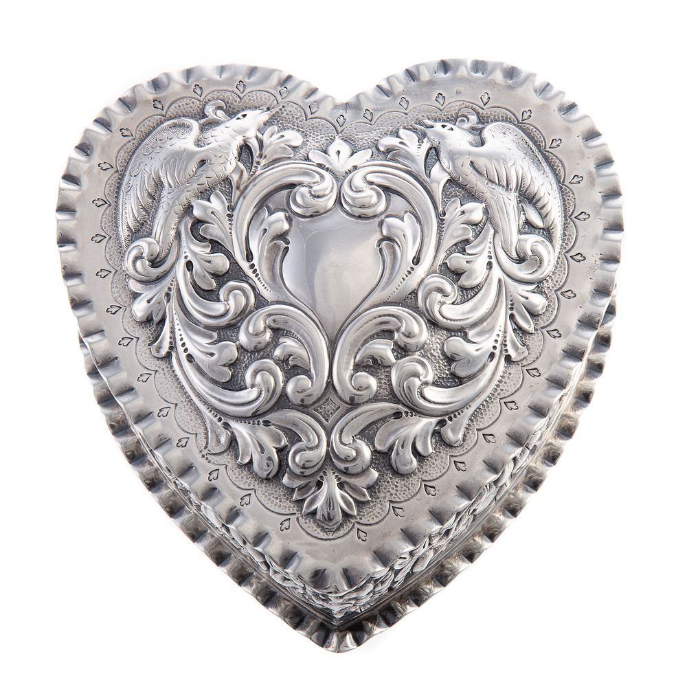 Appraisal: Dominick Haff Sterling Repousse Heart-Form Box Retailed by Shreve Crump