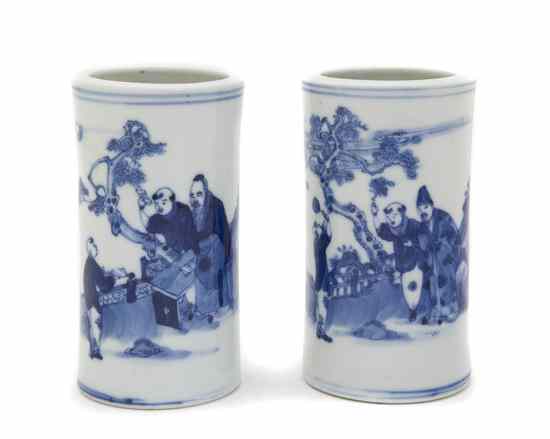 Appraisal: Two Chinese Blue and White Porcelain Vases each of cylindrical