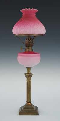 Appraisal: A Satin Glass Oil Lamp th Century Brass lamp base