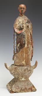 Appraisal: Continental Carved Wooden Santo th c standing on a horned