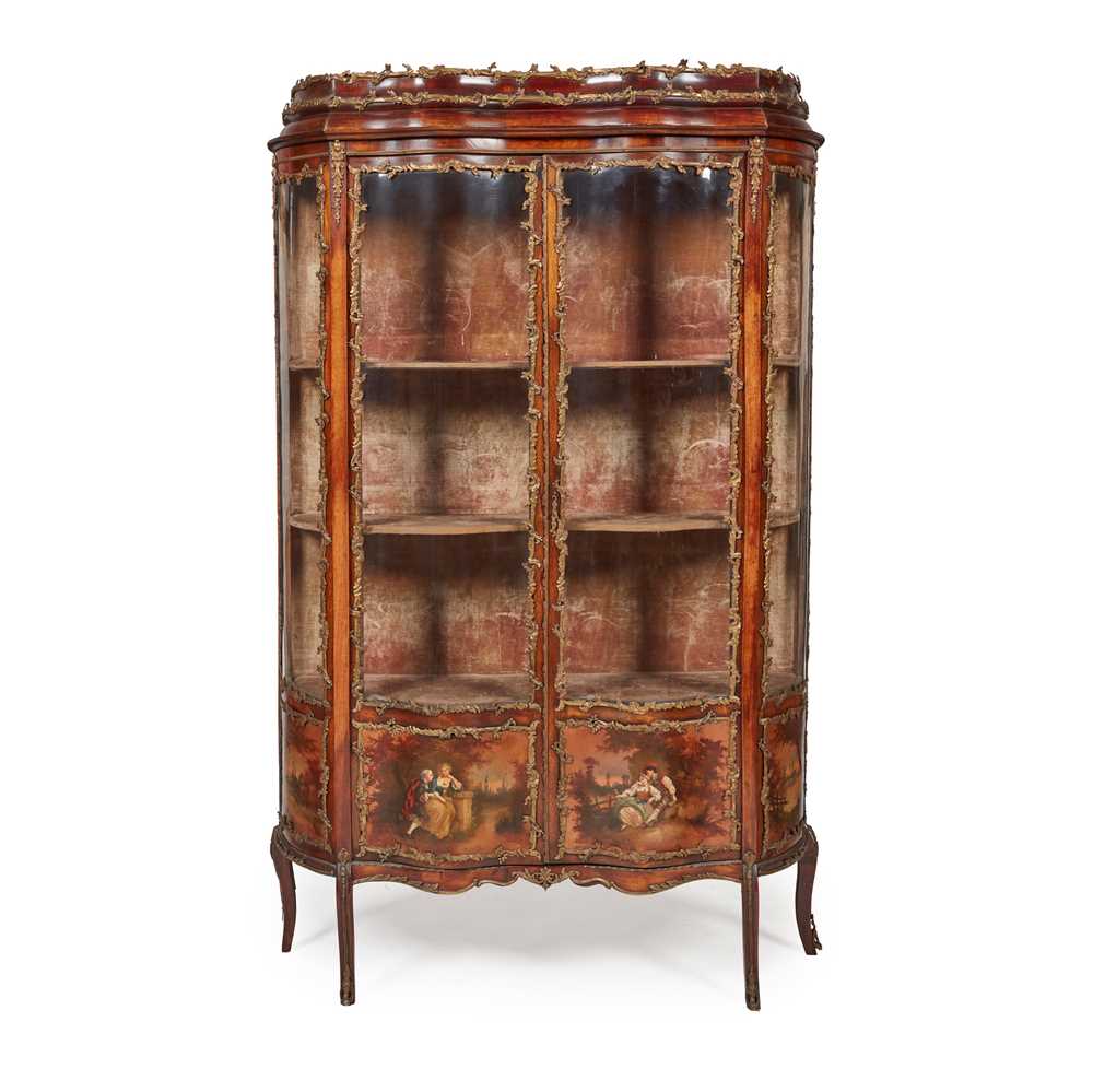 Appraisal: FRENCH MAHOGANY VERNIS MARTIN AND GILT METAL MOUNTED VITRINE CABINET