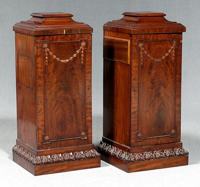 Appraisal: Pair Regency style pedestal cabinets highly figured mahogany veneers each