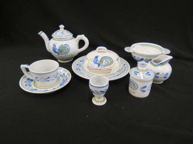 Appraisal: pc Quimper French Pottery Breakfast Set rooster decoration excellent