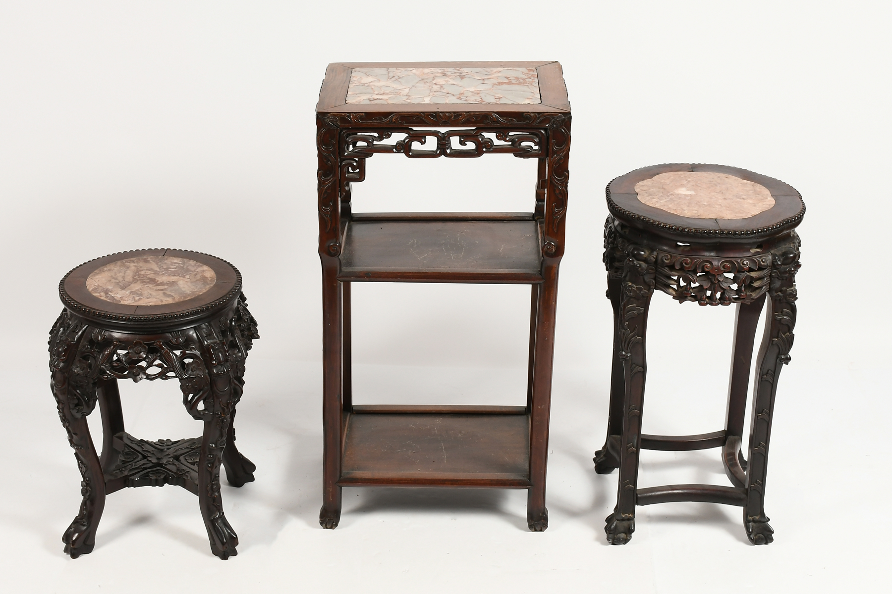 Appraisal: PC TH-CENTURY CHINESE MARBLE TOP FERN STANDS Comprising - round