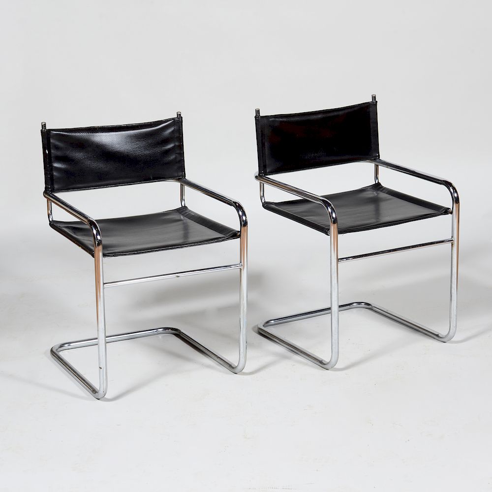 Appraisal: Pair of Chrome and Vinyl Cantilevered Armchairs x x in