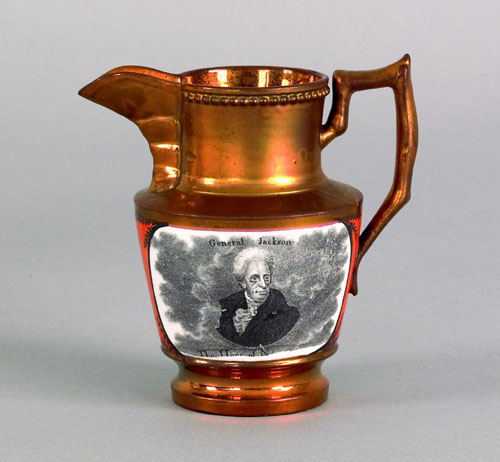 Appraisal: Copper luster pitcher th c with double sided decoration of