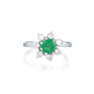 Appraisal: An Emerald and Diamond Ring Featuring a round-cut emerald weighing