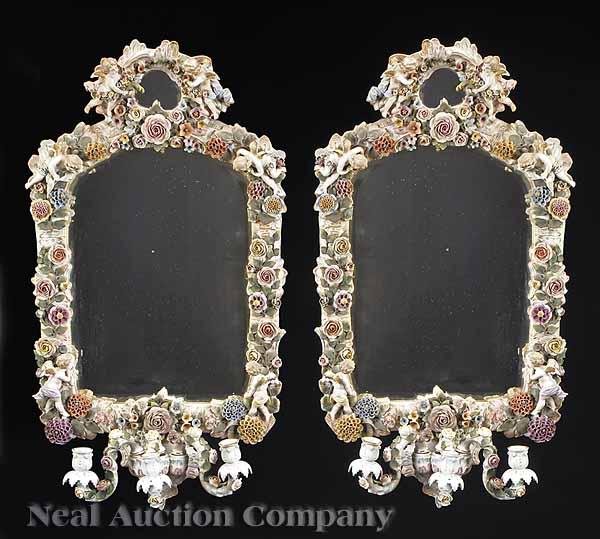 Appraisal: A Good Pair of German Porcelain Bocage Mirrors late th