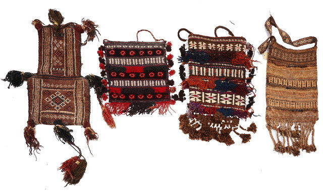 Appraisal: A COLLECTION OF FOUR AFGHAN SADDLE BAGS each with banded