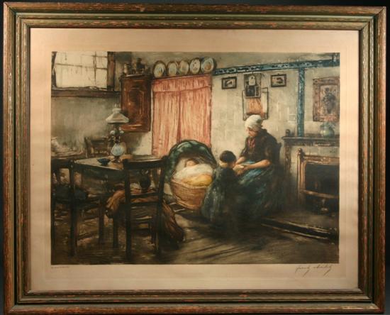 Appraisal: Charlet Frantz Belgian - Color etching of a mother sitting