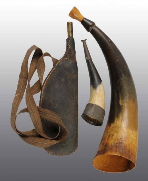 Appraisal: Lot of Powder Horns Description Two two-tone powder horns and