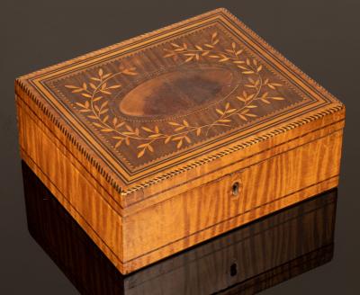 Appraisal: An early th Century satinwood sewing box the hinged cover