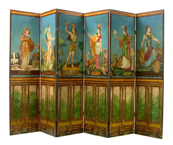 Appraisal: A painted six panel floor screen height of each panel