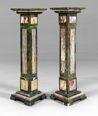 Appraisal: Pair marble-veneered pedestals each with triangular top over conforming column