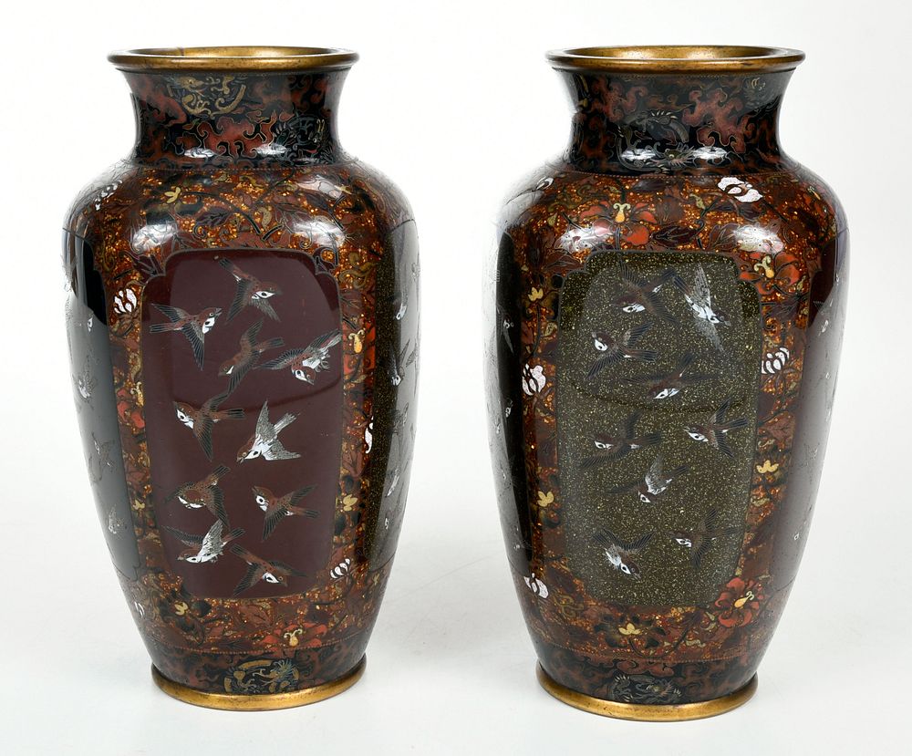 Appraisal: Pair of Japanese Cloisonne Vases with Gold Stone probably Meiji