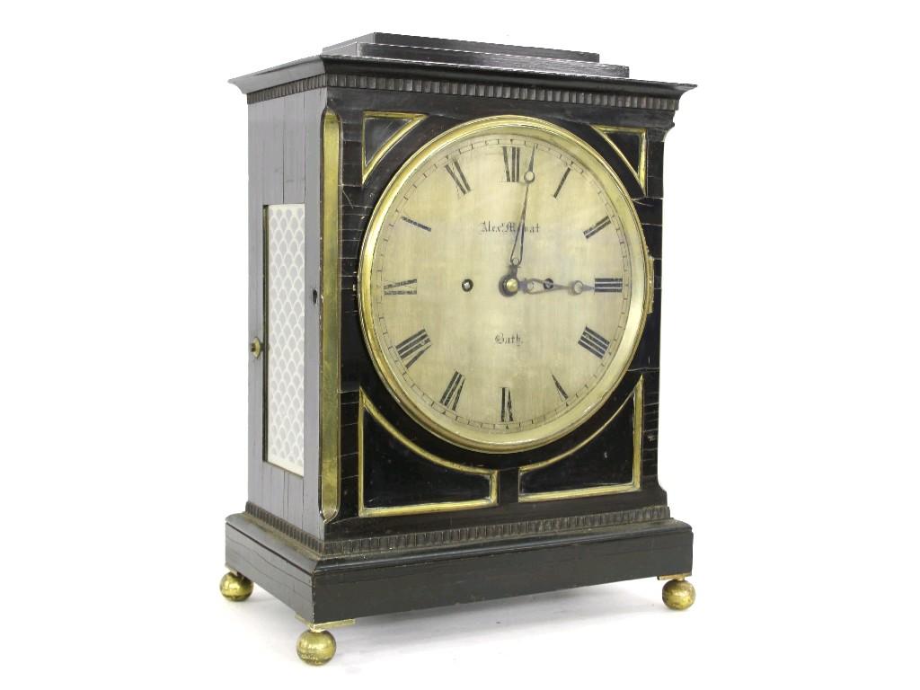 Appraisal: Good English ebonised double fusee bracket clock the movement striking