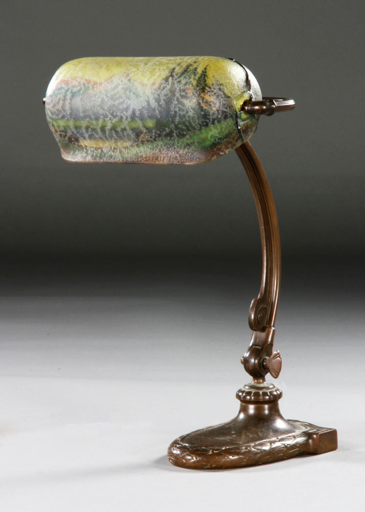 Appraisal: - Handel Bronze Lamp Handel lamp bronze with repaired shade