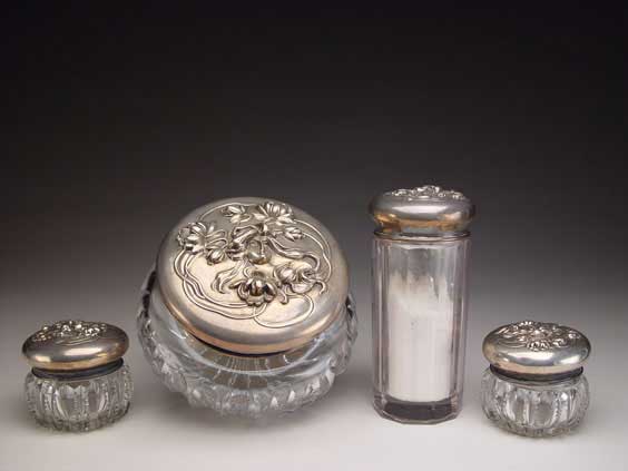 Appraisal: ART NOUVEAU SILVER VANITY SET American Art Nouveau Sterling Silver