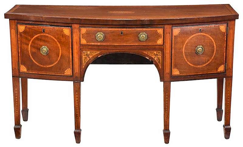 Appraisal: A Georgian Inlaid Mahogany Bowfront Sideboard British th century fan