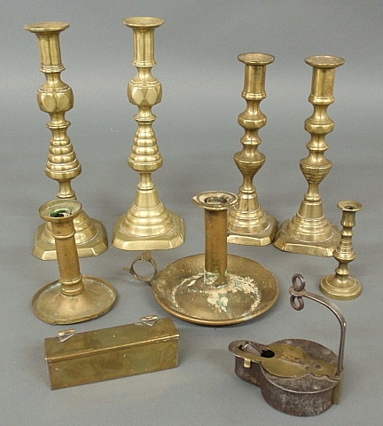 Appraisal: - Group of Victorian brass candlesticks tallest h a rare