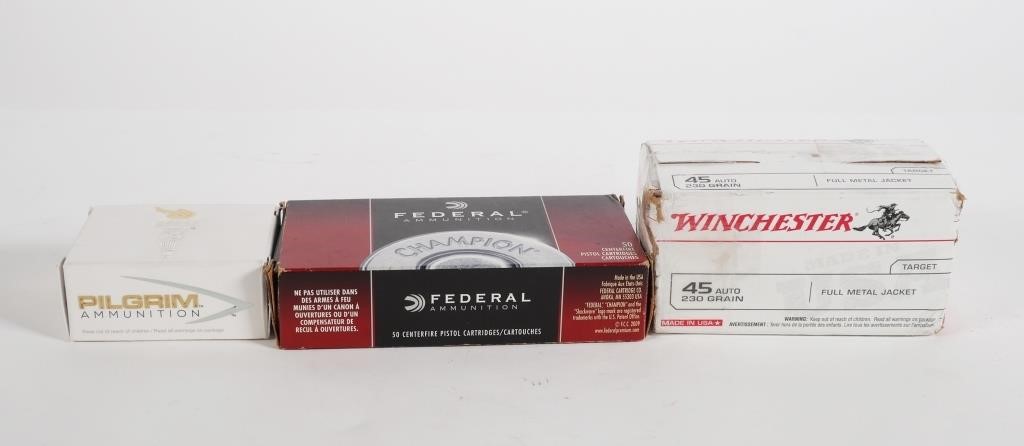 Appraisal: Two full and one partial boxes of auto pistol cartridges