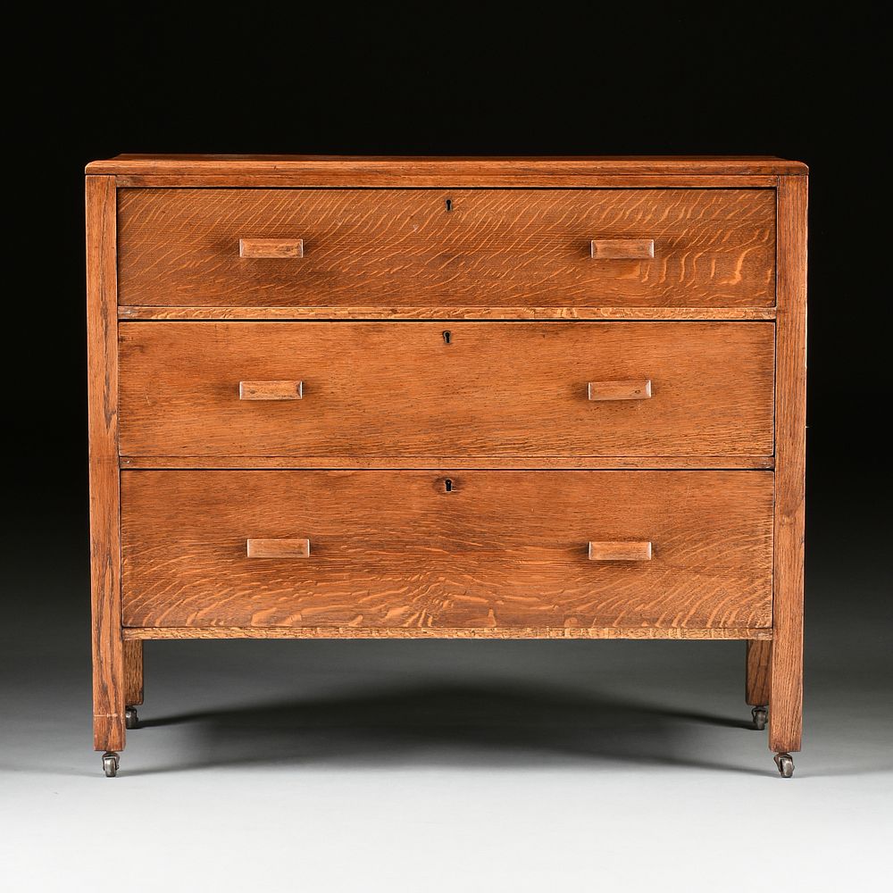 Appraisal: A MISSION TIGER STRIPE OAK CHEST OF DRAWERS EARLY TH