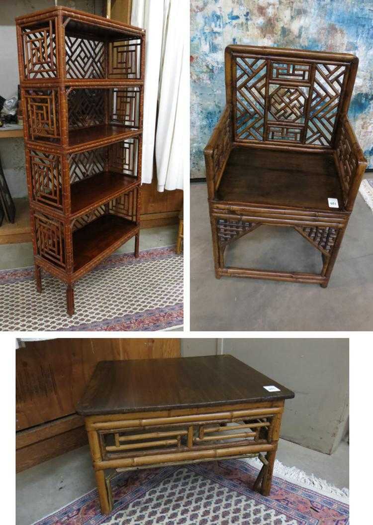 Appraisal: THREE ARTICLES OF CHINESE BAMBOO AND WOOD FURNITURE armchair square