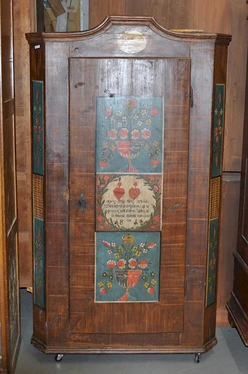 Appraisal: Continental Paint Decorated Cupboard having a single door with floral