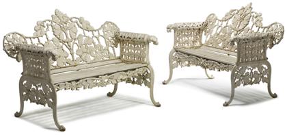 Appraisal: Pair of Victorian white painted cast iron garden benches The