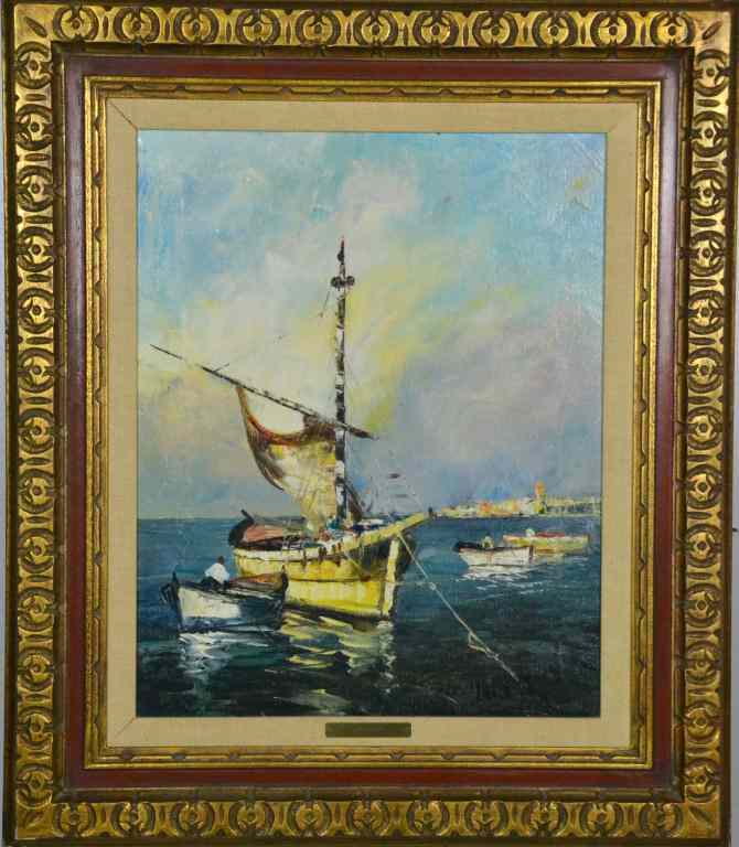 Appraisal: A Noletti Oil Painting On CanvasPainted to depict a harbor