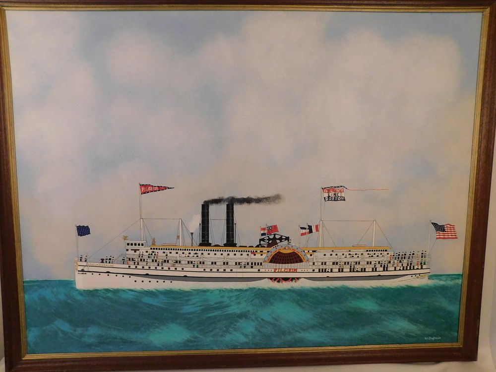 Appraisal: FALL RIVER PILGRIM STEAMSHIP PAINTING Large vintage oil on canvas