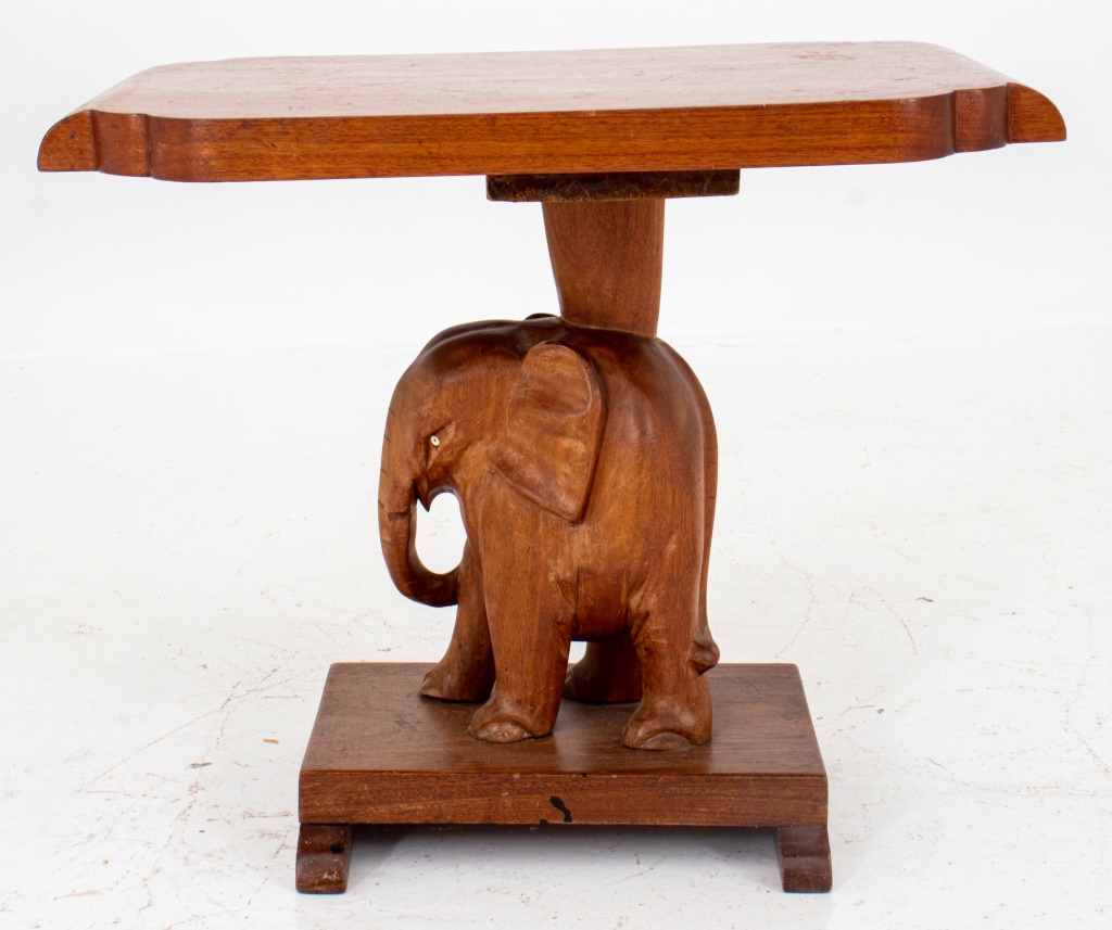 Appraisal: EXOTIC ART DECO TEAK ELEPHANT SIDE TABLE Exotic Art Deco