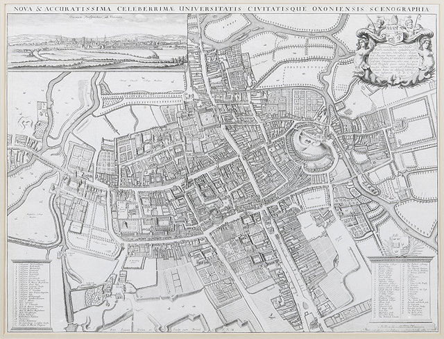 Appraisal: DAVID LOGGANAerial view of Oxford with decorative figural cartouche and