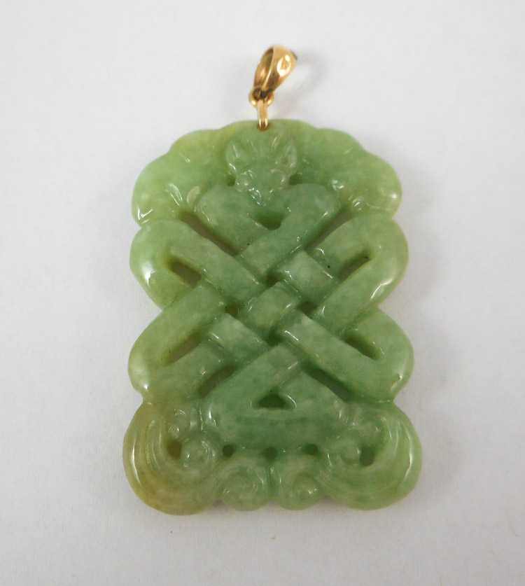 Appraisal: JADEITE JADE AND FOURTEEN KARAT GOLD PENDANT with Mason Kay