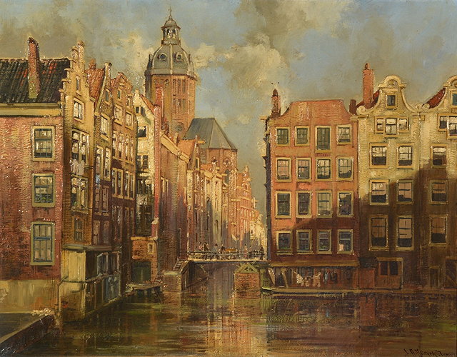 Appraisal: JAN HERMANUS MELCHER-TILMES - A Dutch canalside town signed oils