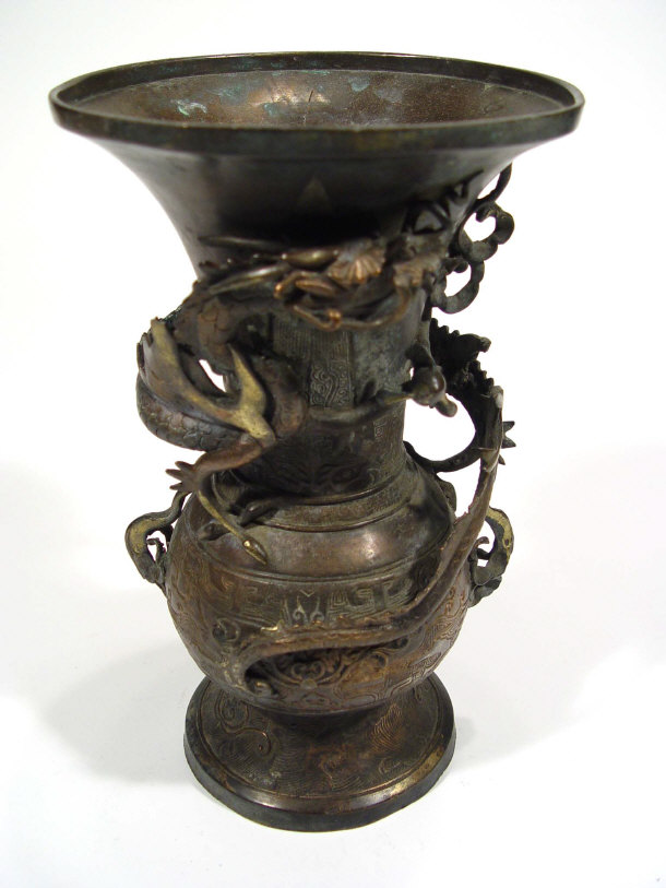 Appraisal: Oriental bronze vase cast with a dragon circling the neck