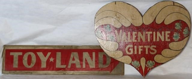 Appraisal: LOT OF TWO VINTAGE SIGNS TO INCLUDE PAINTEDWOODEN HEART VALENTINE