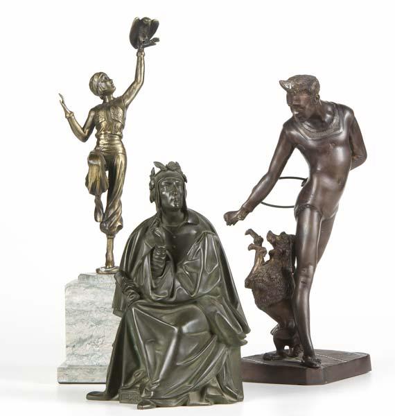 Appraisal: DECO SCULPTURES Three works of art two in bronze one