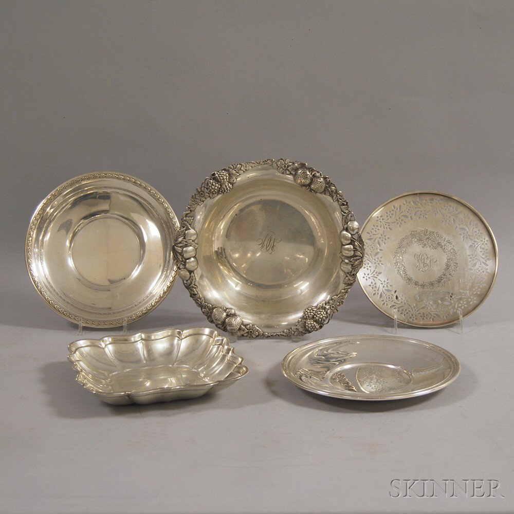 Appraisal: Five Sterling Serving Bowls and Dishes a Gorham bowl with