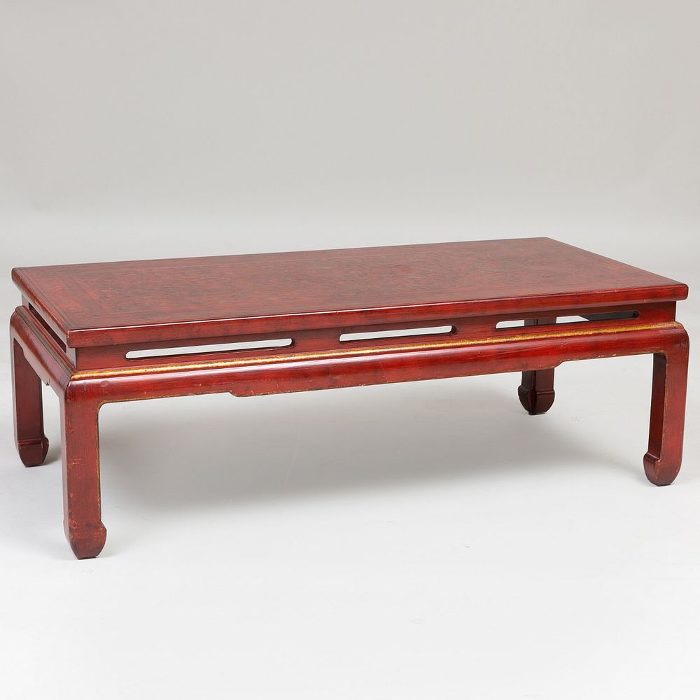 Appraisal: Chinese Export Red Lacquer and Parcel-Gilt Low Table x x