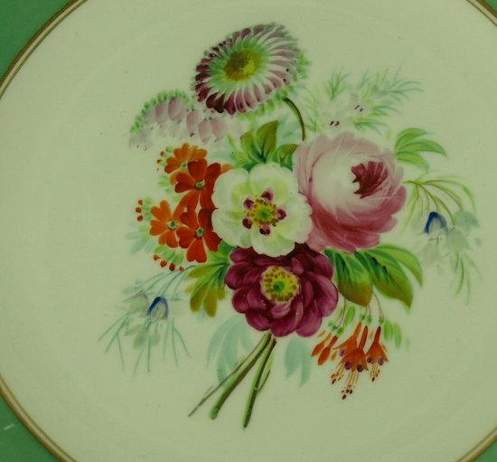 Appraisal: Six dessert plates painted bouquets of flowers within apple green