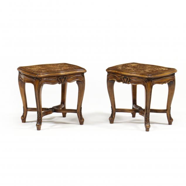 Appraisal: PAIR OF LOUIS XV STYLE CANE SEAT FOOTSTOOLS Late th