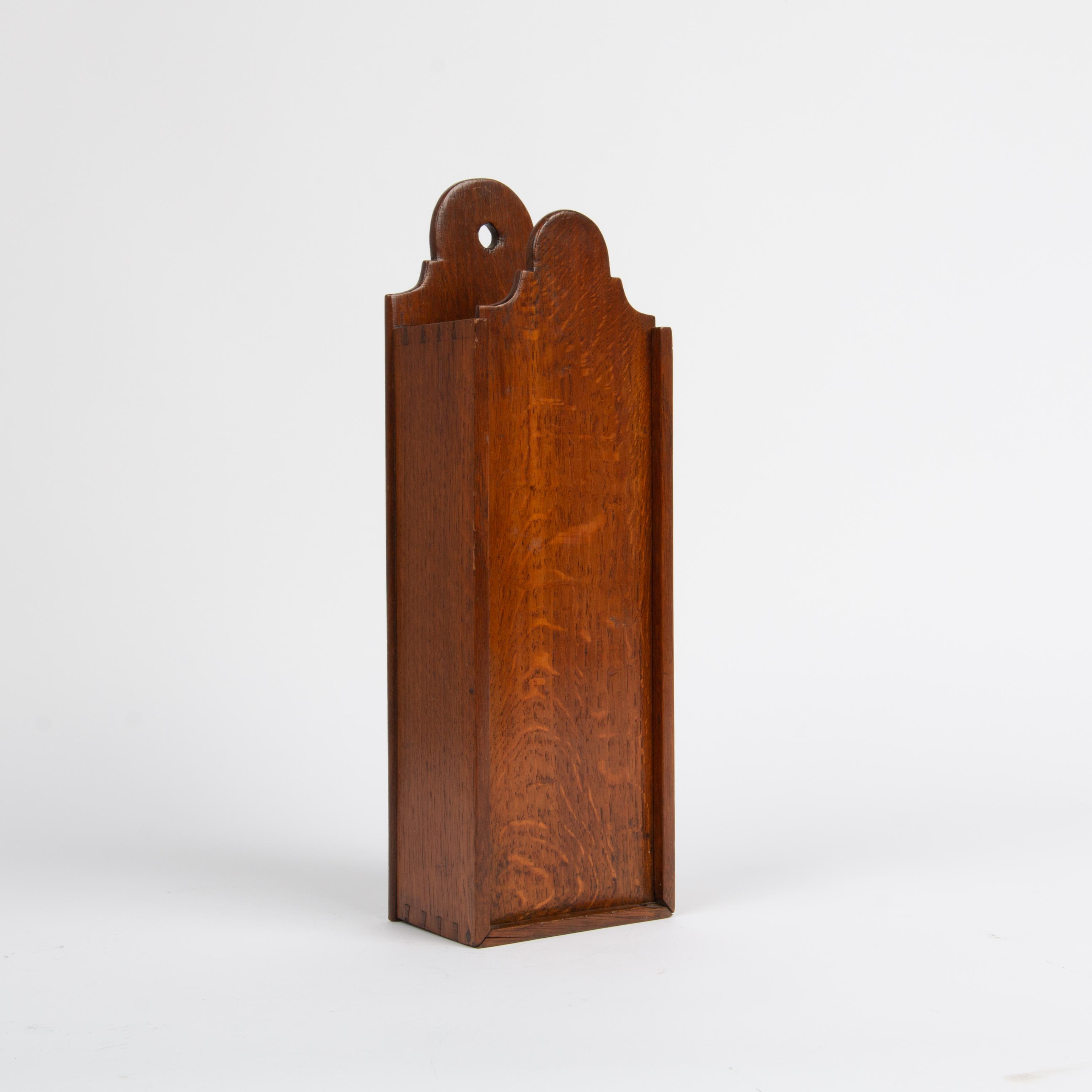 Appraisal: TIGER OAK CANDLE BOX WITH DOVETAILS MID- TH C A