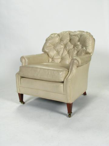 Appraisal: Vintage leather club chair cream by Loeblin Creations button tufted