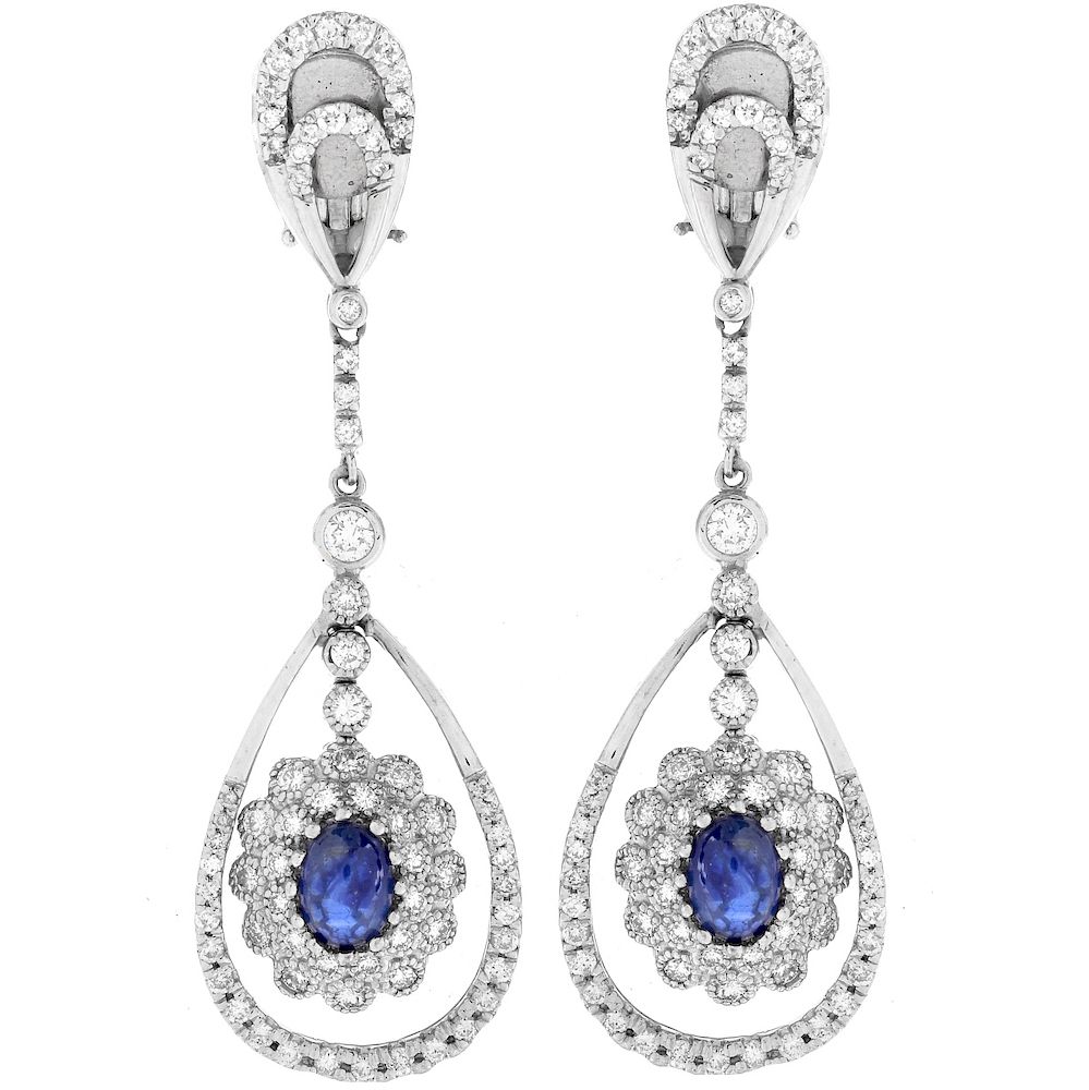 Appraisal: Sapphire Diamond and K Gold Earrings Approx Carat Cabochon Sapphire