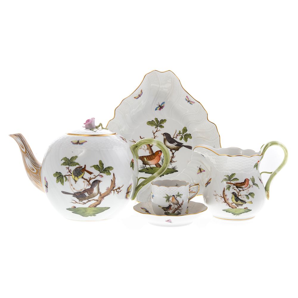 Appraisal: Herend porcelain Rothschild Bird table articles includes globular teapot cream