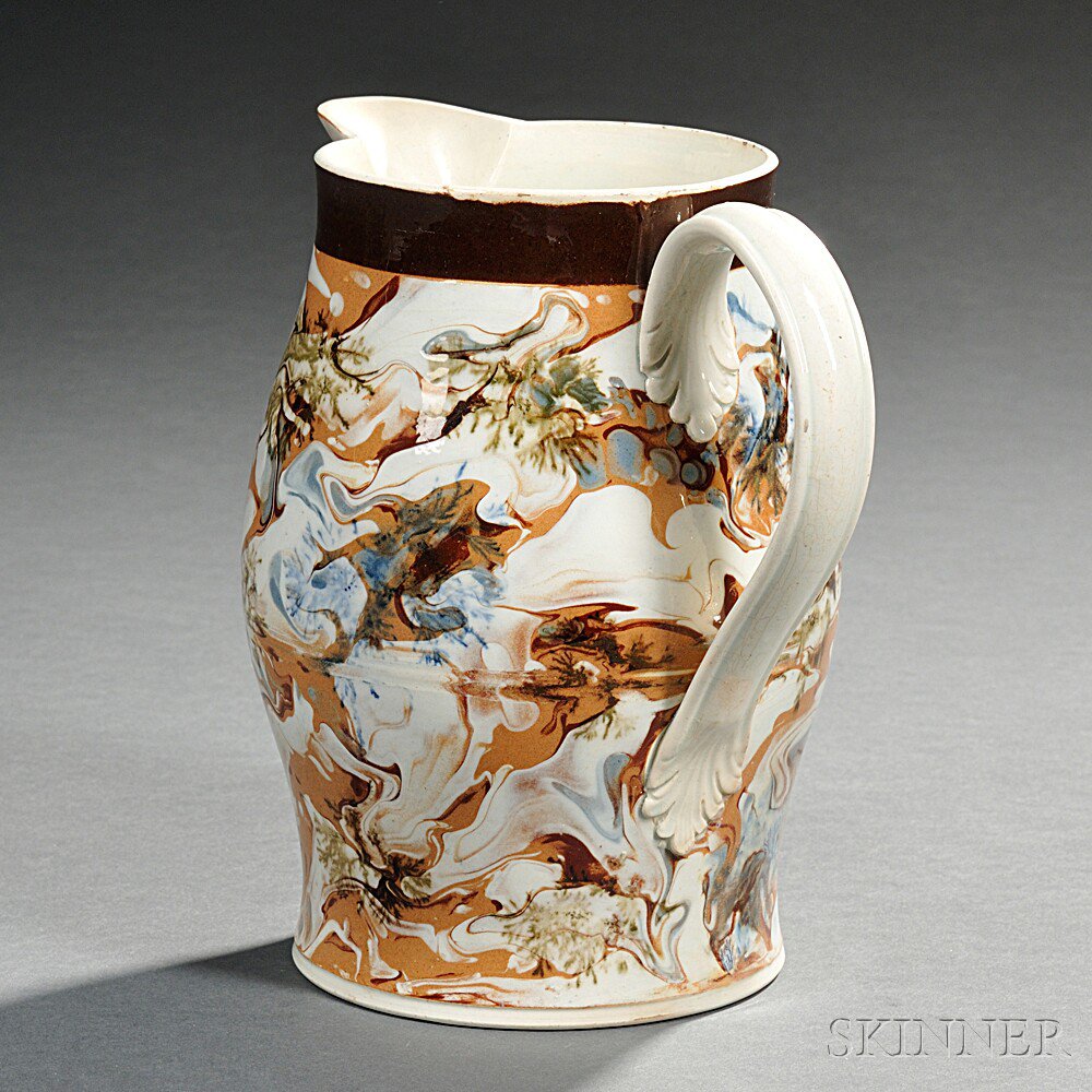 Appraisal: Mocha-decorated Pearlware Pitcher England early th century the baluster-form pitcher