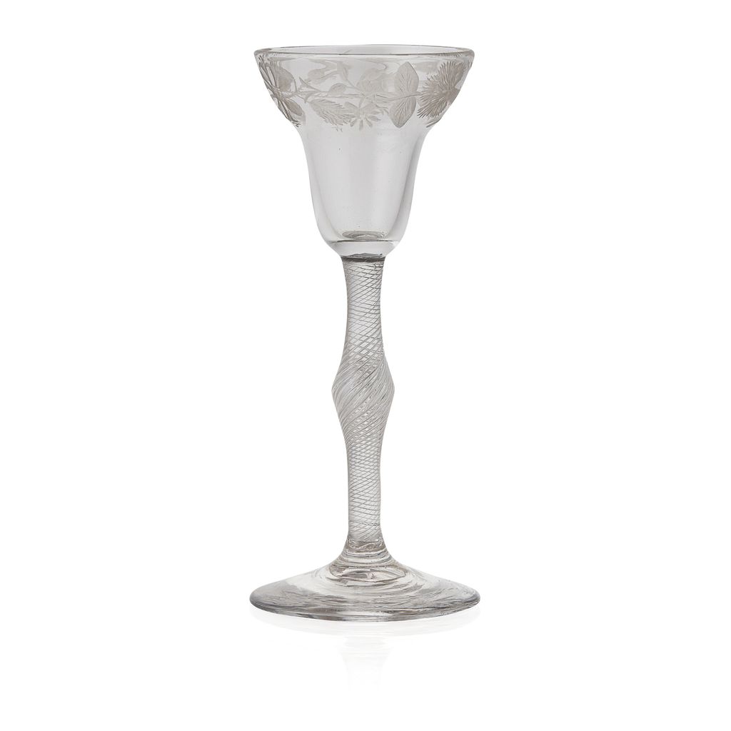 Appraisal: JACOBITE ENGRAVED WINE GLASS MID TH CENTURY the pan top