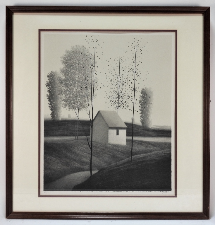 Appraisal: ROBERT KIPNISS MONOCHROMATIC LANDSCAPE LITHOGRAPH New Yorkb Depicts a small